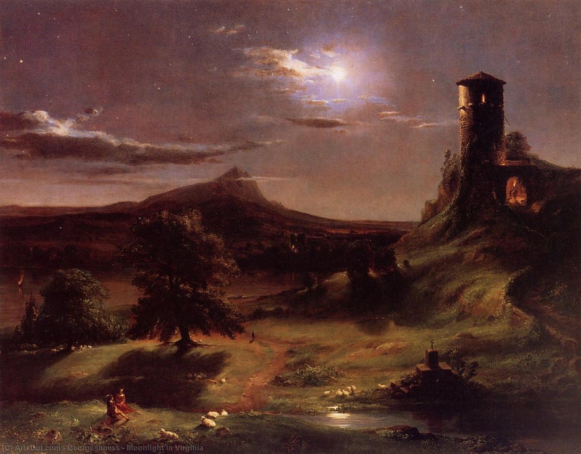 WikiOO.org - אנציקלופדיה לאמנויות יפות - ציור, יצירות אמנות George Inness - Moonlight in Virginia