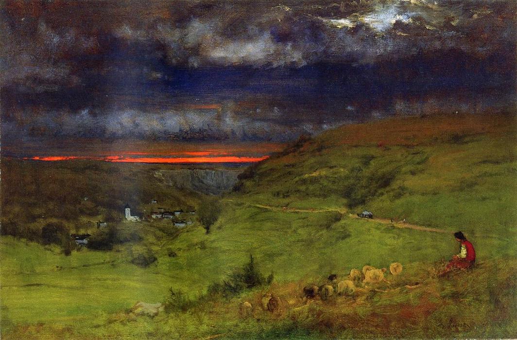 Wikioo.org - The Encyclopedia of Fine Arts - Painting, Artwork by George Inness - Sunset at Etretat