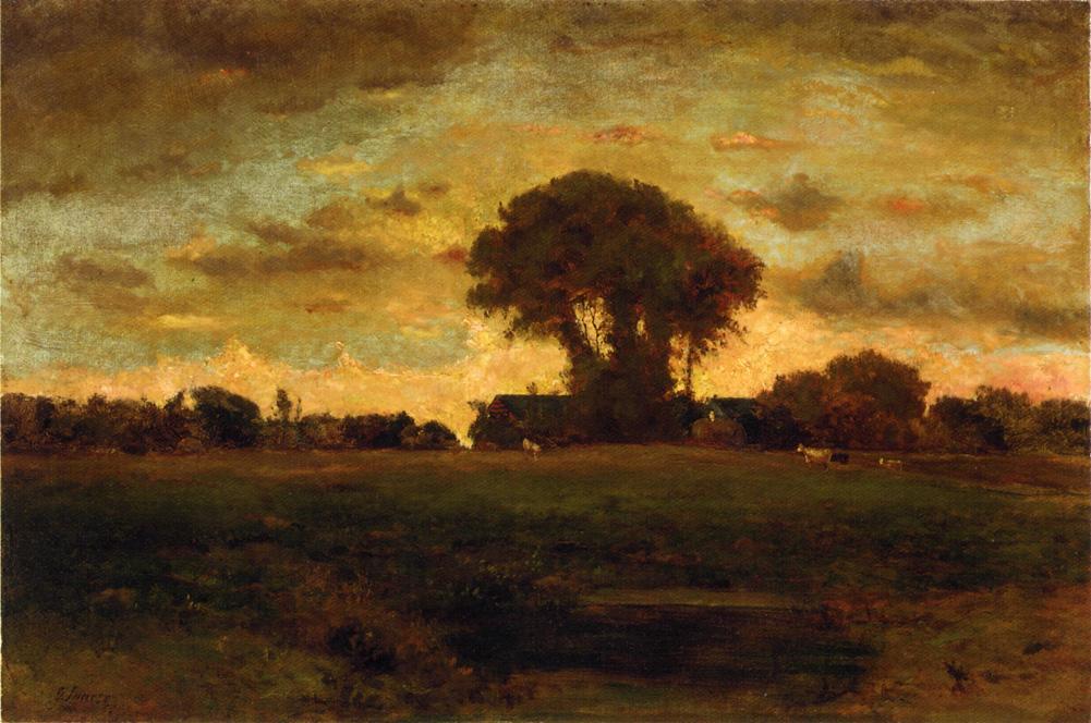 WikiOO.org - אנציקלופדיה לאמנויות יפות - ציור, יצירות אמנות George Inness - Sunset on a Meadow