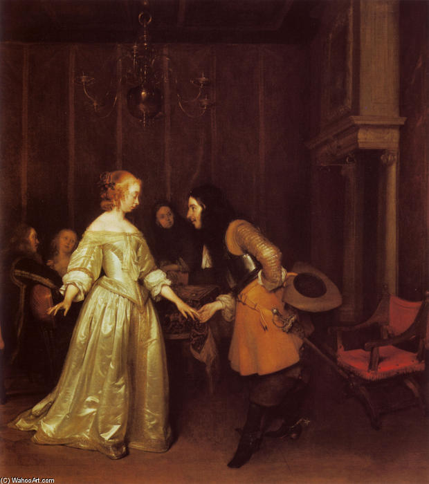 Wikioo.org - The Encyclopedia of Fine Arts - Painting, Artwork by Gerard Ter Borch The Younger - A Dancing Couple