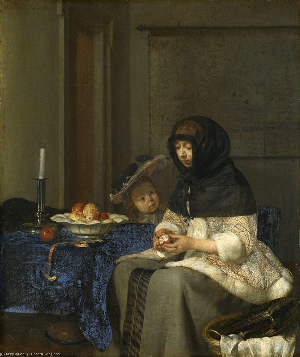 Wikioo.org - The Encyclopedia of Fine Arts - Painting, Artwork by Gerard Ter Borch - Apfelschälerin