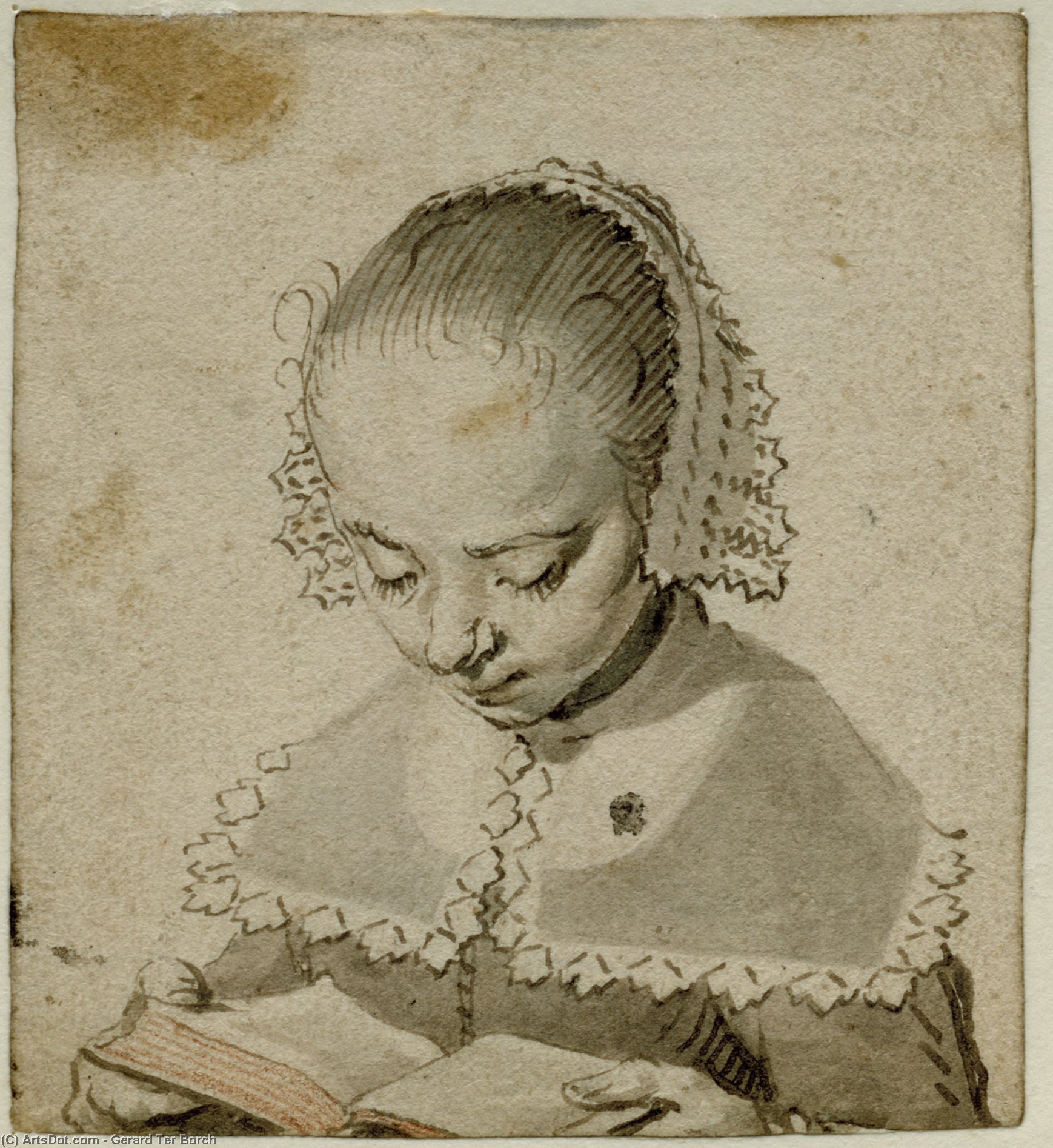 WikiOO.org - Encyclopedia of Fine Arts - Lukisan, Artwork Gerard Ter Borch - Girl reading