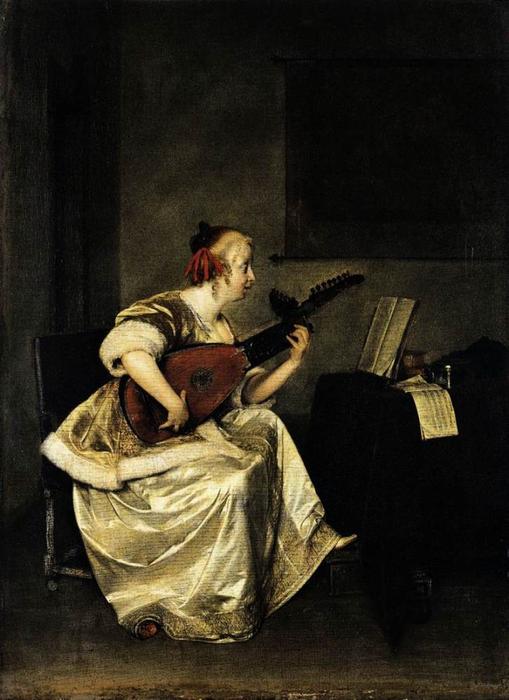 WikiOO.org - Encyclopedia of Fine Arts - Maleri, Artwork Gerard Ter Borch - The Lute Player
