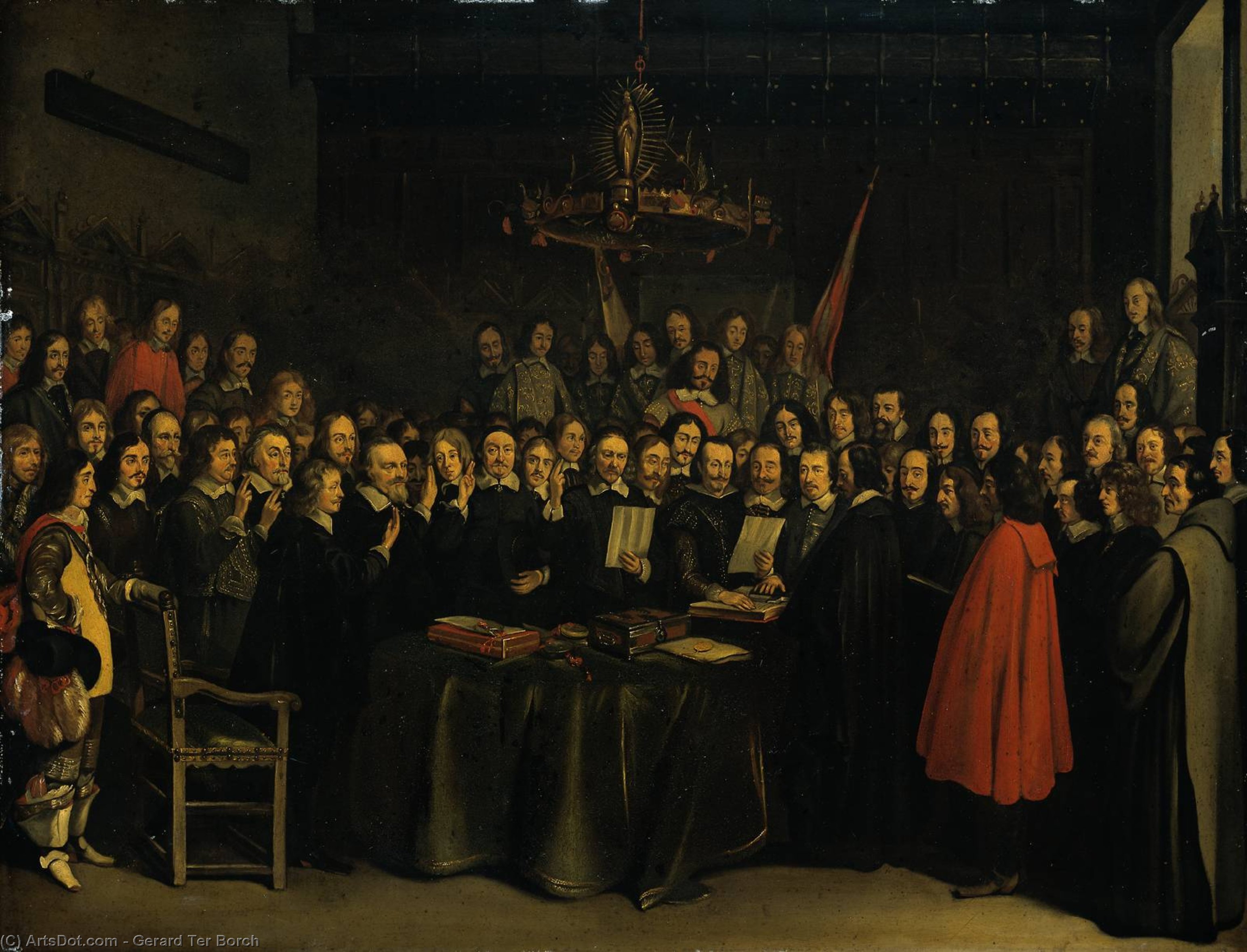 Wikioo.org - The Encyclopedia of Fine Arts - Painting, Artwork by Gerard Ter Borch - The Ratification of the Treaty of Münster, 15 May 1648 Year