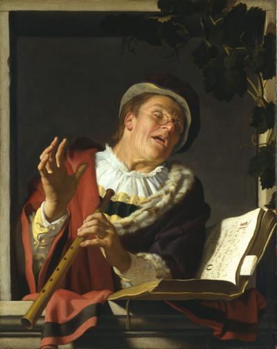 Wikioo.org - The Encyclopedia of Fine Arts - Painting, Artwork by Gerard Van Honthorst (Gerrit Van Honthorst) - Singender Zinkspieler