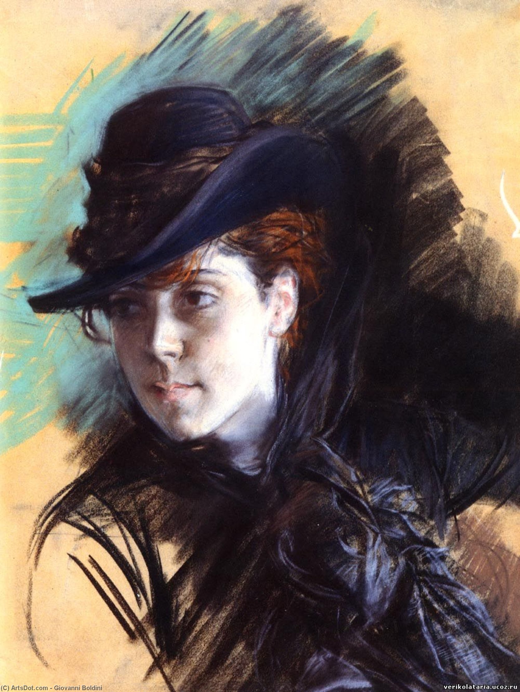 Wikioo.org – L'Enciclopedia delle Belle Arti - Pittura, Opere di Giovanni Boldini - ragazza in un nero cappello