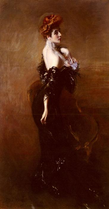 Wikioo.org - The Encyclopedia of Fine Arts - Painting, Artwork by Giovanni Boldini - Portrait Of Madame Pages In Evening Dress