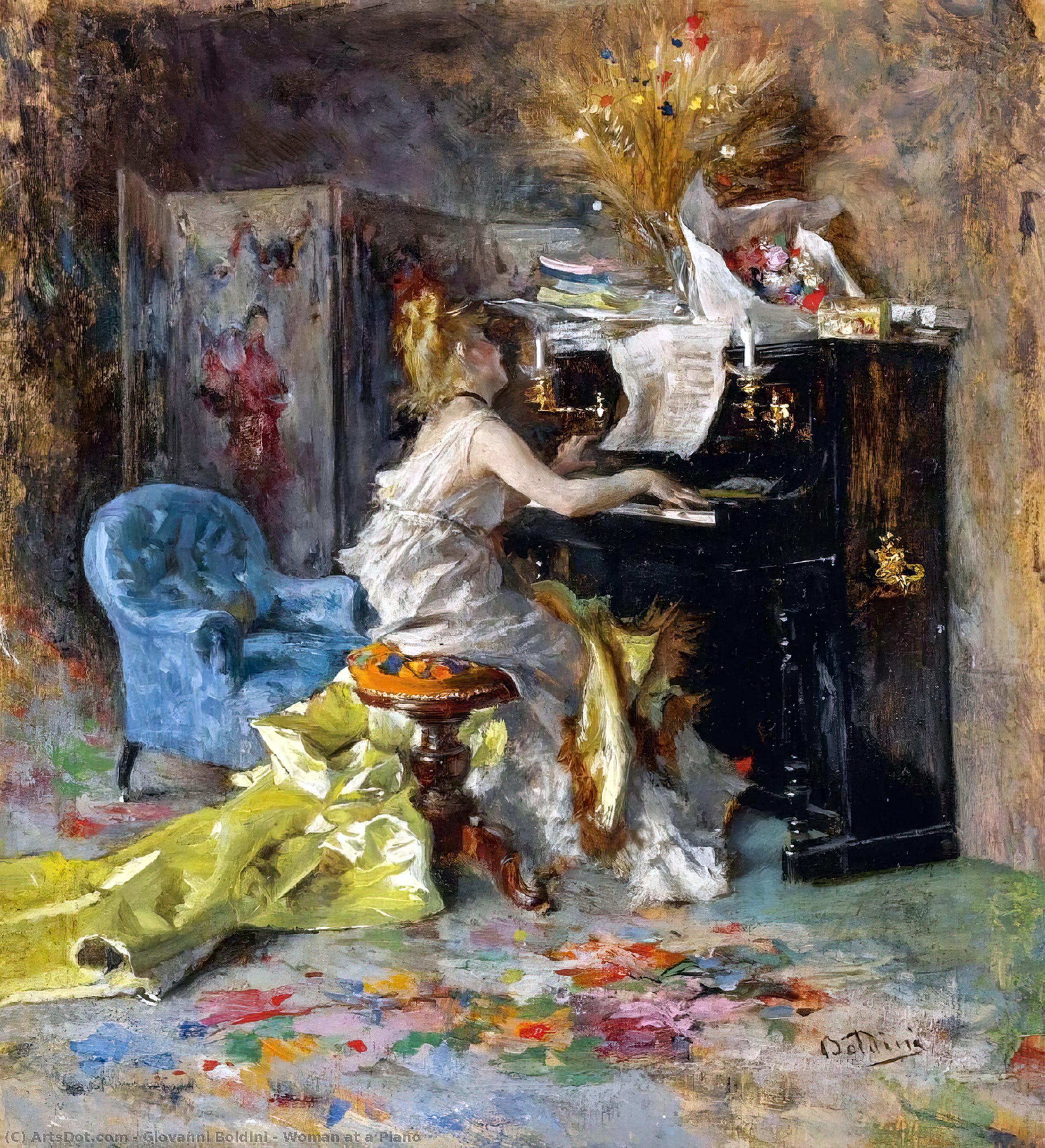 Wikioo.org – La Enciclopedia de las Bellas Artes - Pintura, Obras de arte de Giovanni Boldini - Mujer en un piano