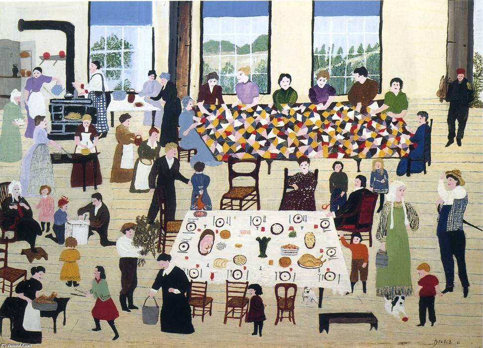 Wikioo.org - The Encyclopedia of Fine Arts - Painting, Artwork by Grandma Moses (Anna Robertson) - Quilting Bee