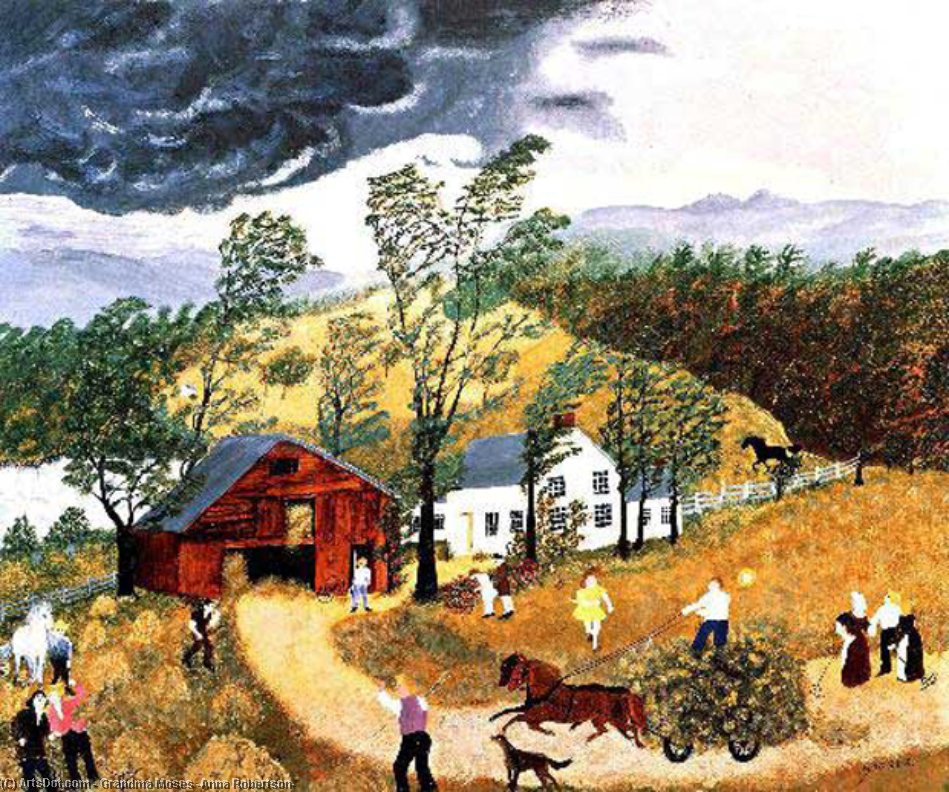 WikiOO.org - אנציקלופדיה לאמנויות יפות - ציור, יצירות אמנות Grandma Moses (Anna Robertson) - Thunderstorm
