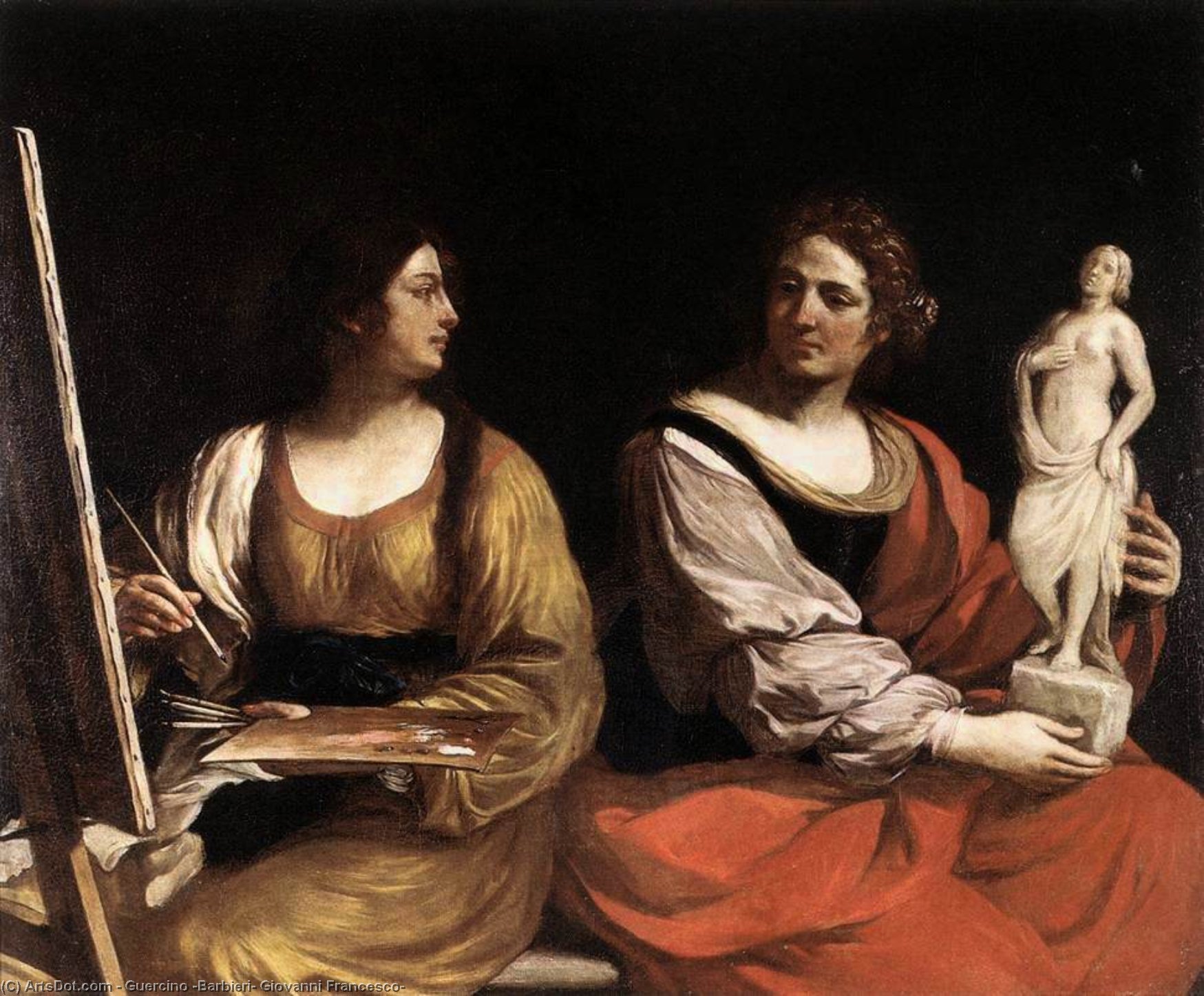 Wikioo.org - The Encyclopedia of Fine Arts - Painting, Artwork by Guercino (Barbieri, Giovanni Francesco) - Allegory of Painting and Sculpture