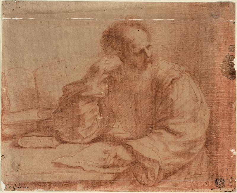 WikiOO.org - Güzel Sanatlar Ansiklopedisi - Resim, Resimler Guercino (Barbieri, Giovanni Francesco) - Bearded Man Seated at Table