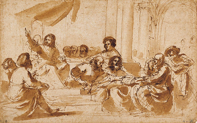 Wikioo.org - The Encyclopedia of Fine Arts - Painting, Artwork by Guercino (Barbieri, Giovanni Francesco) - Christ Preaching in the Temple