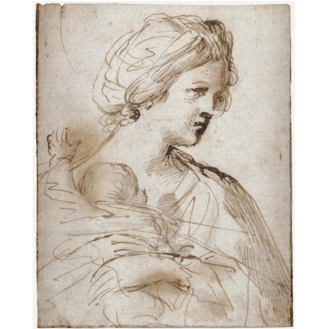 Wikioo.org – La Enciclopedia de las Bellas Artes - Pintura, Obras de arte de Guercino (Barbieri, Giovanni Francesco) - Donna con Bambino