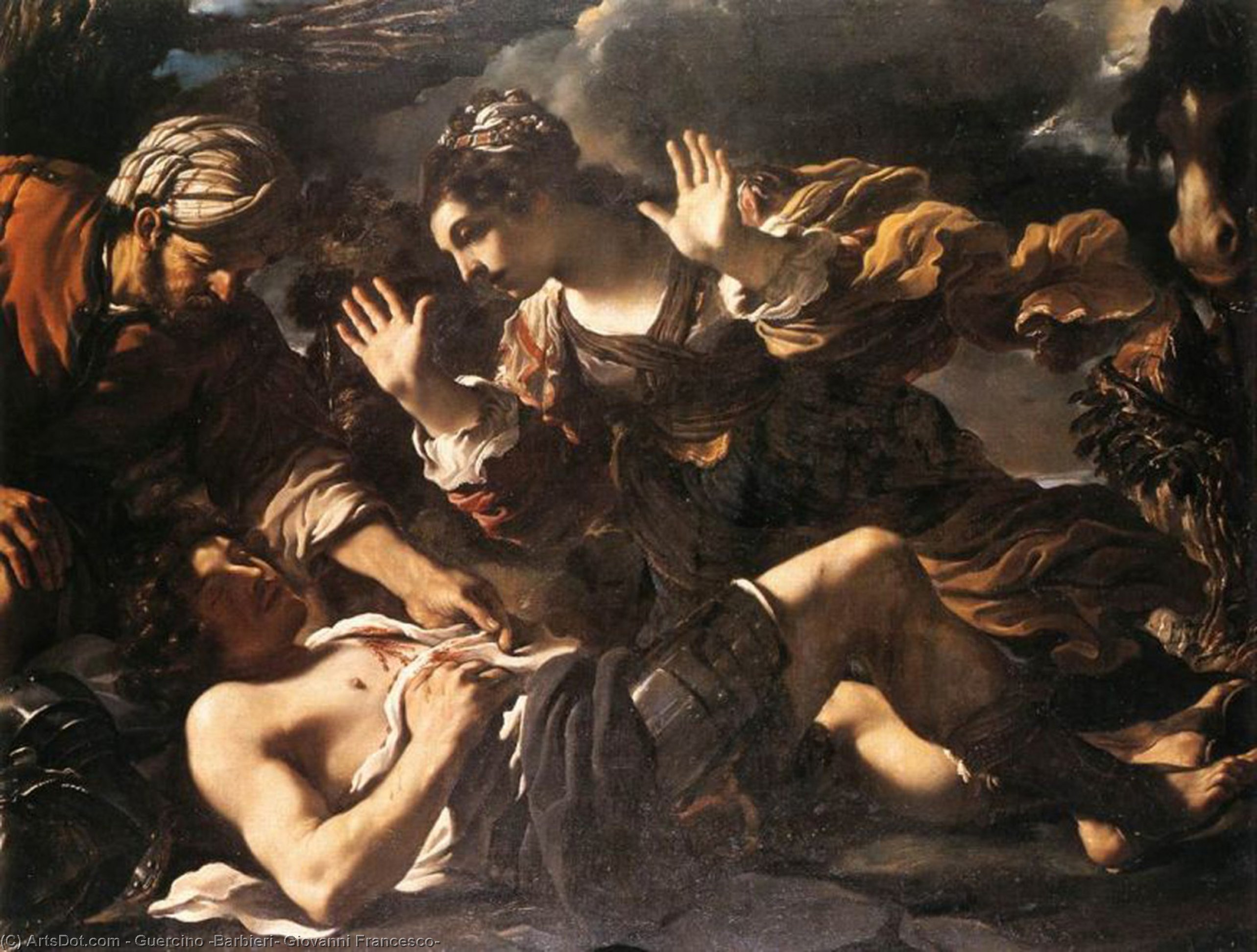 Wikioo.org - The Encyclopedia of Fine Arts - Painting, Artwork by Guercino (Barbieri, Giovanni Francesco) - Ermina Finds the Wounded Tancred