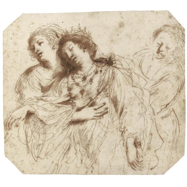 Wikioo.org - Bách khoa toàn thư về mỹ thuật - Vẽ tranh, Tác phẩm nghệ thuật Guercino (Barbieri, Giovanni Francesco) - Esther supported by her attendants