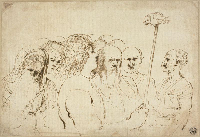 WikiOO.org - Енциклопедия за изящни изкуства - Живопис, Произведения на изкуството Guercino (Barbieri, Giovanni Francesco) - Group of Figures, with Owl on a Pole