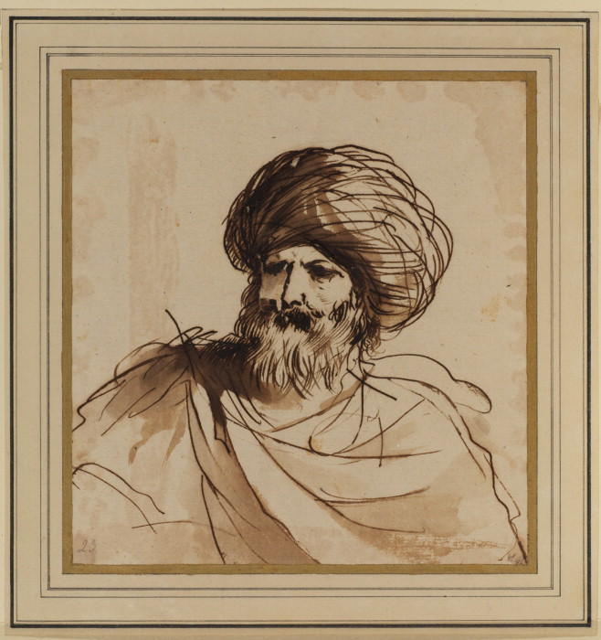 Wikioo.org - The Encyclopedia of Fine Arts - Painting, Artwork by Guercino (Barbieri, Giovanni Francesco) - Head of a bearded man wearing a turban
