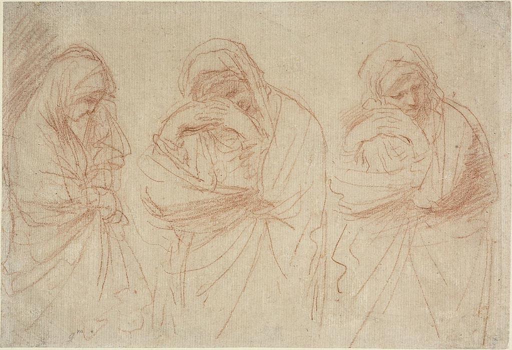 Wikioo.org - The Encyclopedia of Fine Arts - Painting, Artwork by Guercino (Barbieri, Giovanni Francesco) - Madonna Mourning. Studies for the Entombment of Christ