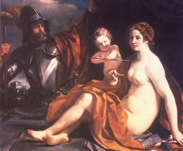 Wikioo.org - The Encyclopedia of Fine Arts - Painting, Artwork by Guercino (Barbieri, Giovanni Francesco) - Marte, Venere e Cupido