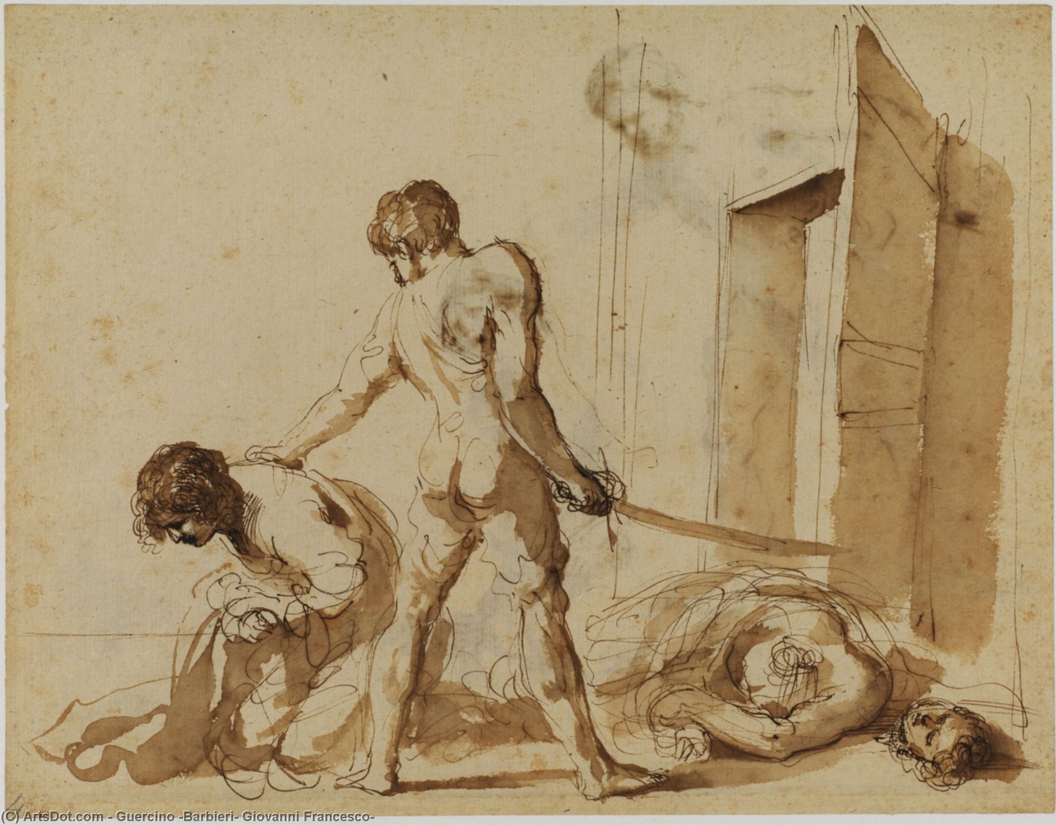 Wikioo.org - The Encyclopedia of Fine Arts - Painting, Artwork by Guercino (Barbieri, Giovanni Francesco) - Martyrdom of Saints John and Paul (recto)
