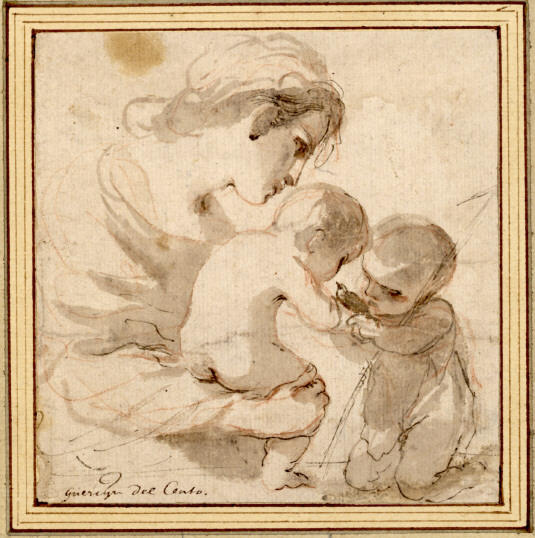 Wikioo.org - Die Enzyklopädie bildender Kunst - Malerei, Kunstwerk von Guercino (Barbieri, Giovanni Francesco) - mary mit dem kind jesus und john der täufer