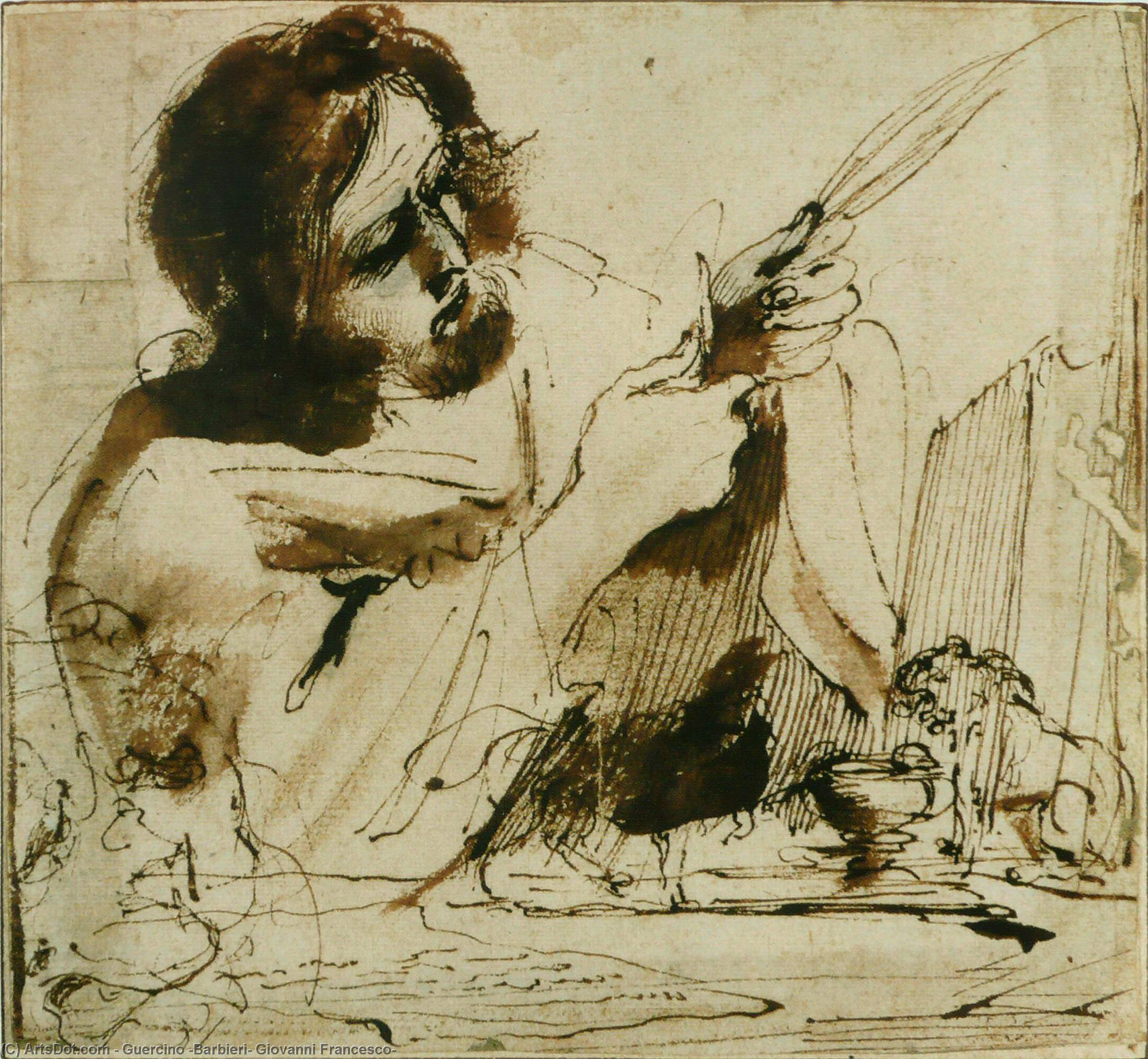 Wikioo.org - The Encyclopedia of Fine Arts - Painting, Artwork by Guercino (Barbieri, Giovanni Francesco) - Saint Mark cutting his nib for written the Gospel