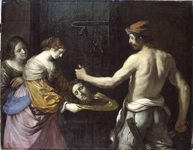 Wikioo.org – La Enciclopedia de las Bellas Artes - Pintura, Obras de arte de Guercino (Barbieri, Giovanni Francesco) - Salomé riceve la testa del Battista