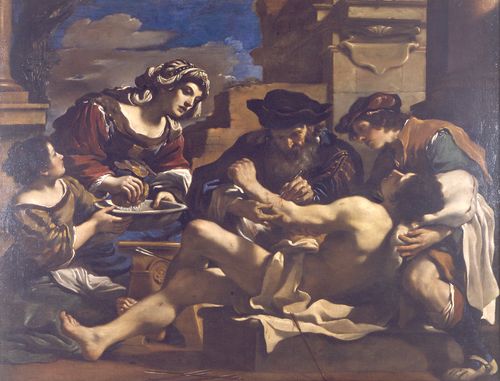 Wikioo.org - The Encyclopedia of Fine Arts - Painting, Artwork by Guercino (Barbieri, Giovanni Francesco) - San Sebastiano curato da Irene