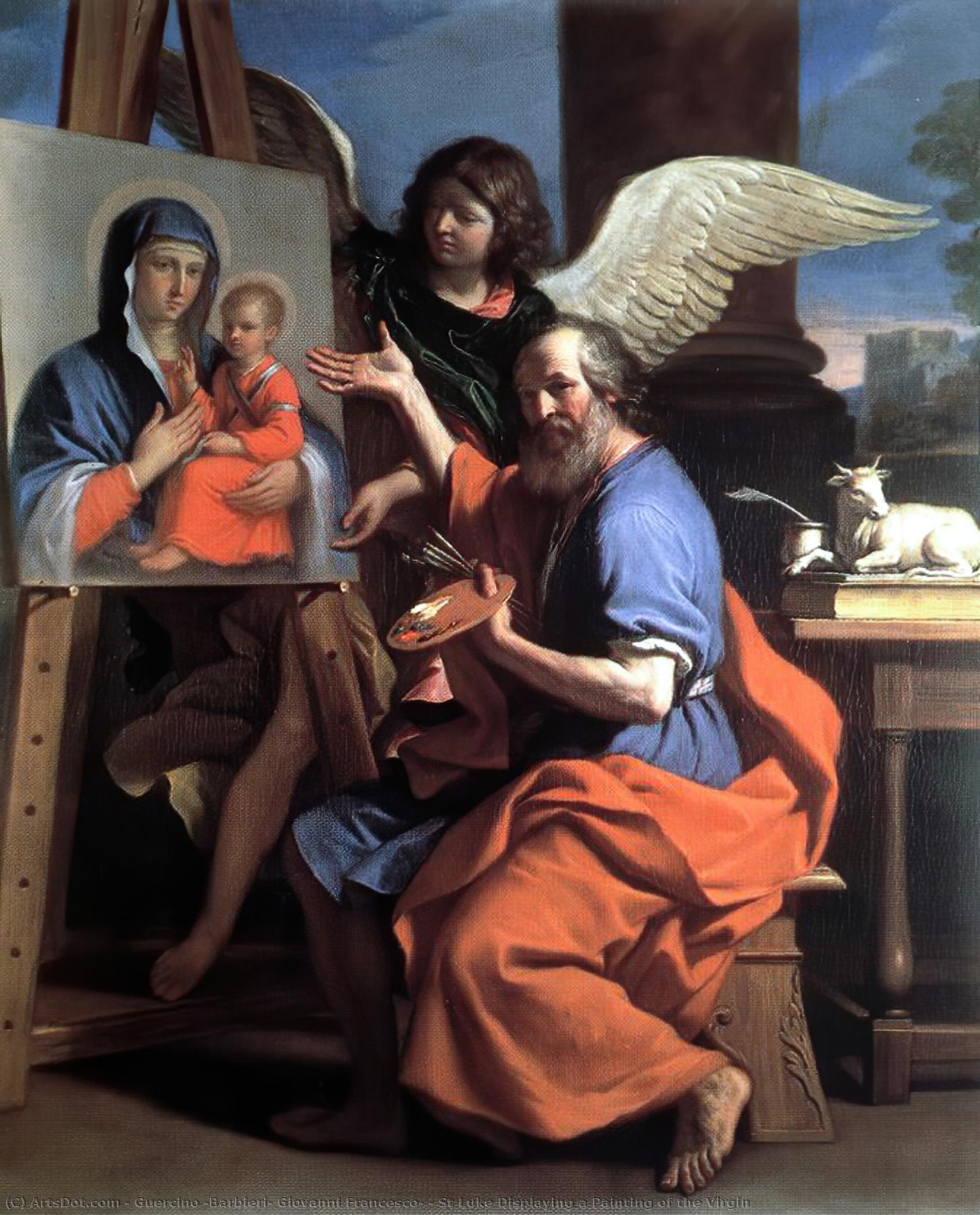 Wikioo.org - The Encyclopedia of Fine Arts - Painting, Artwork by Guercino (Barbieri, Giovanni Francesco) - St Luke Displaying a Painting of the Virgin