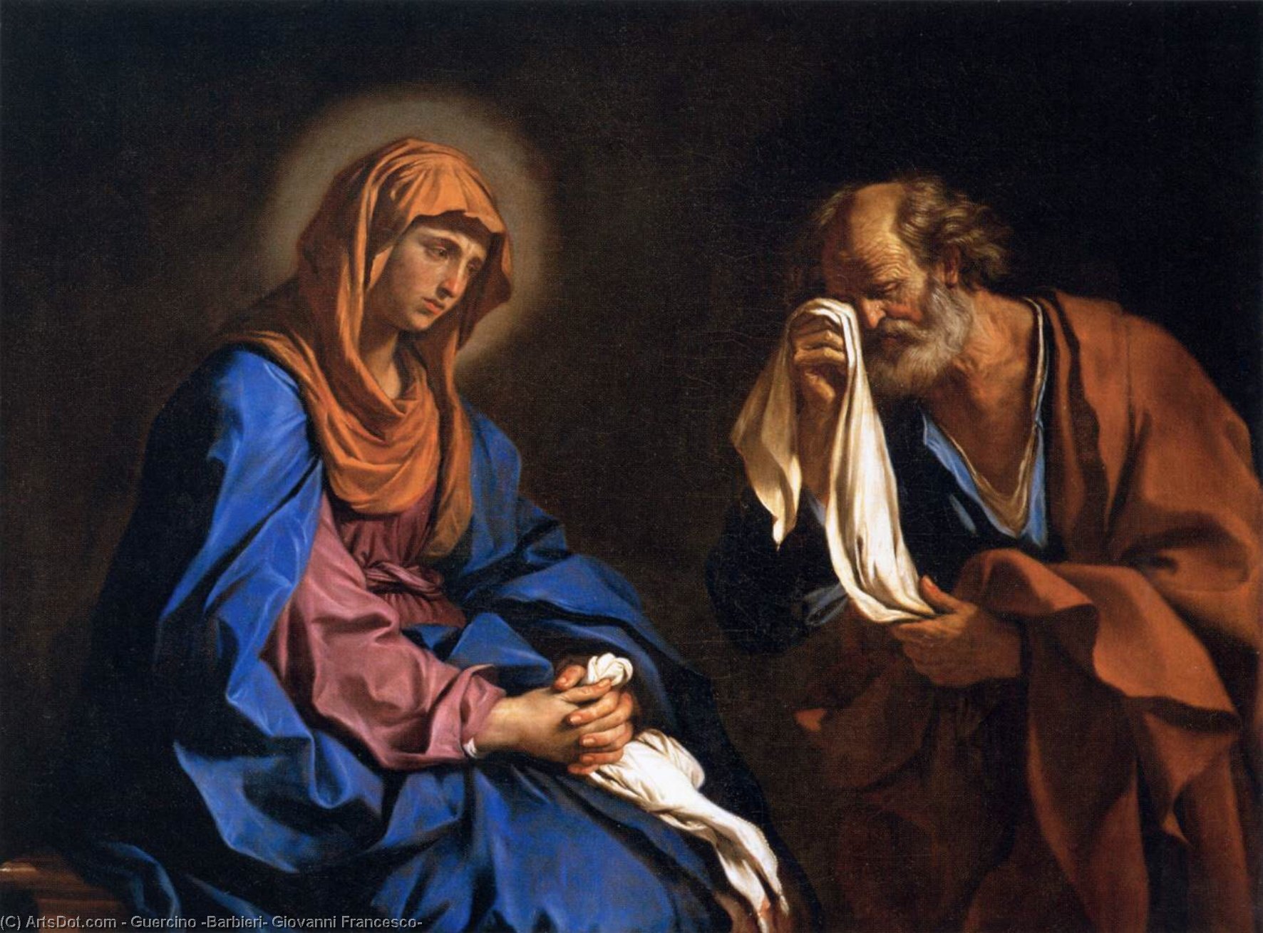 WikiOO.org - Enciclopédia das Belas Artes - Pintura, Arte por Guercino (Barbieri, Giovanni Francesco) - St Peter Weeping before the Virgin
