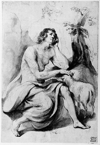 Wikioo.org - The Encyclopedia of Fine Arts - Painting, Artwork by Guercino (Barbieri, Giovanni Francesco) - St. John the Baptist in the Wilderness 1