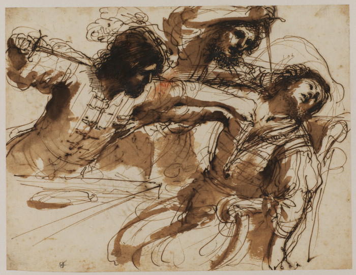 Wikioo.org - สารานุกรมวิจิตรศิลป์ - จิตรกรรม Guercino (Barbieri, Giovanni Francesco) - Study for 'The Assassination of Amnon at the feast of Absalom