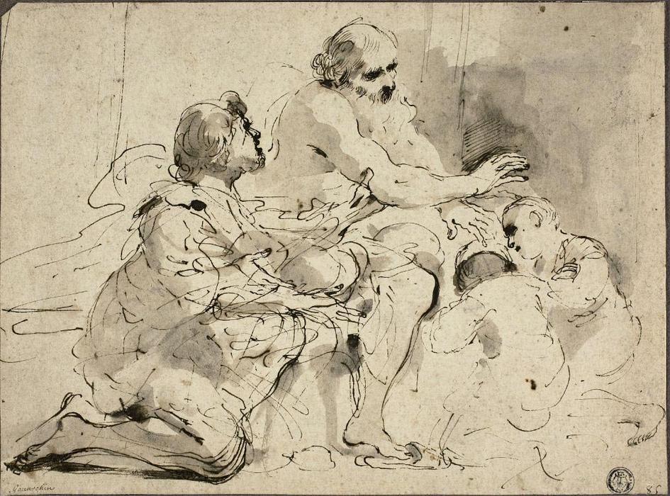 Wikioo.org - The Encyclopedia of Fine Arts - Painting, Artwork by Guercino (Barbieri, Giovanni Francesco) - Study for Jacob Blessing the Sons of Joseph
