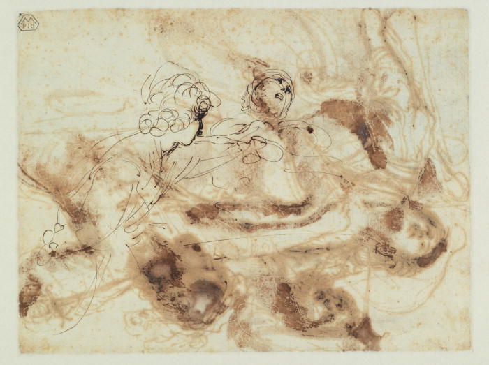 Wikioo.org - The Encyclopedia of Fine Arts - Painting, Artwork by Guercino (Barbieri, Giovanni Francesco) - Study of two figures (verso)