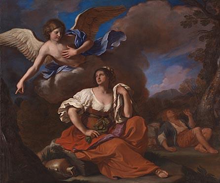 Wikioo.org - The Encyclopedia of Fine Arts - Painting, Artwork by Guercino (Barbieri, Giovanni Francesco) - The Angel appears to Hagar and Ishmael