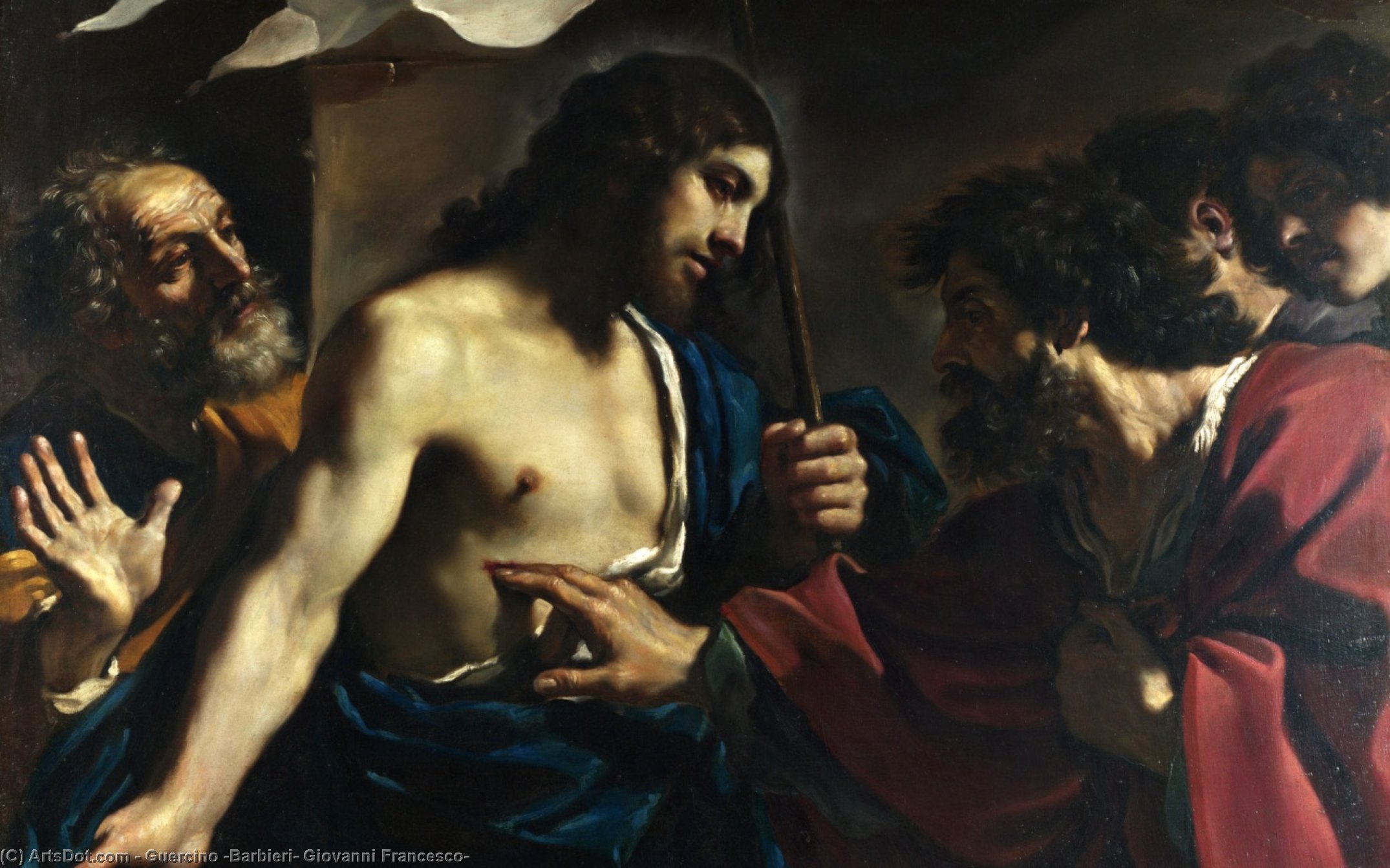 WikiOO.org - Enciclopédia das Belas Artes - Pintura, Arte por Guercino (Barbieri, Giovanni Francesco) - The Incredulity of Saint Thomas