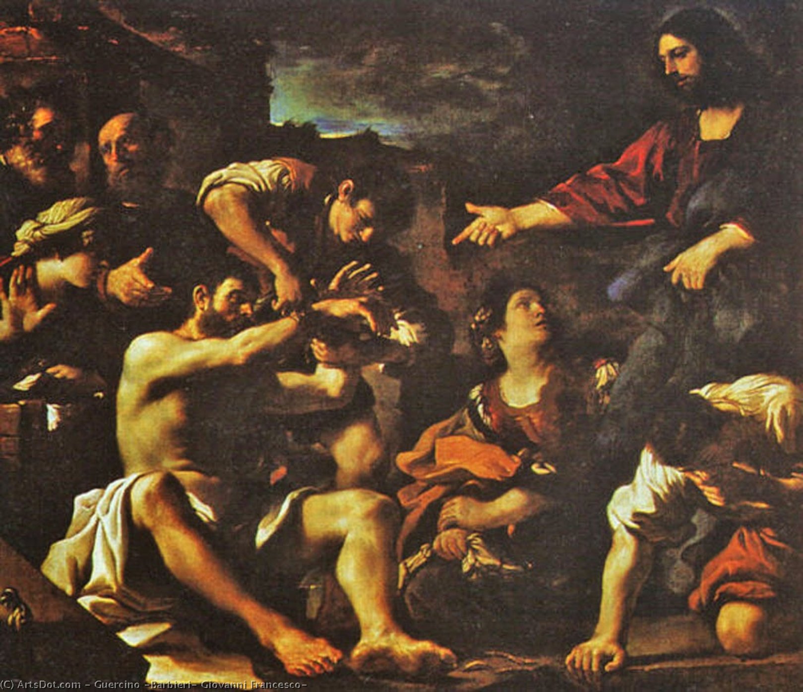 Wikioo.org - The Encyclopedia of Fine Arts - Painting, Artwork by Guercino (Barbieri, Giovanni Francesco) - The Raising of Lazarus