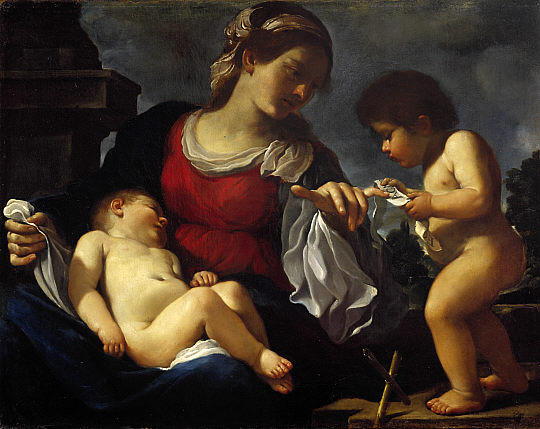 Wikioo.org – La Enciclopedia de las Bellas Artes - Pintura, Obras de arte de Guercino (Barbieri, Giovanni Francesco) - la virgen y el niño con el san juanito bautista