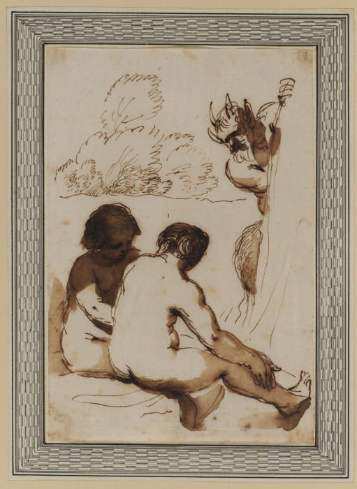 Wikioo.org - The Encyclopedia of Fine Arts - Painting, Artwork by Guercino (Barbieri, Giovanni Francesco) - Two nymphs and a satyr