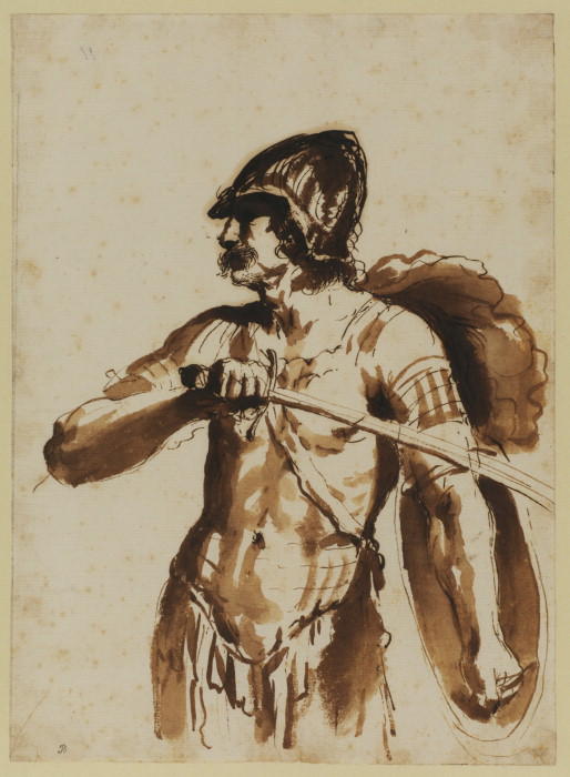 Wikioo.org - The Encyclopedia of Fine Arts - Painting, Artwork by Guercino (Barbieri, Giovanni Francesco) - Warrior - study for 'Hersilia separating Romulus and Tatius'