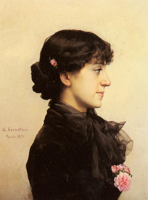 WikiOO.org – 美術百科全書 - 繪畫，作品 Gunnar Berndtson - 一个 女士  在  黑色  与  粉红色  玫瑰