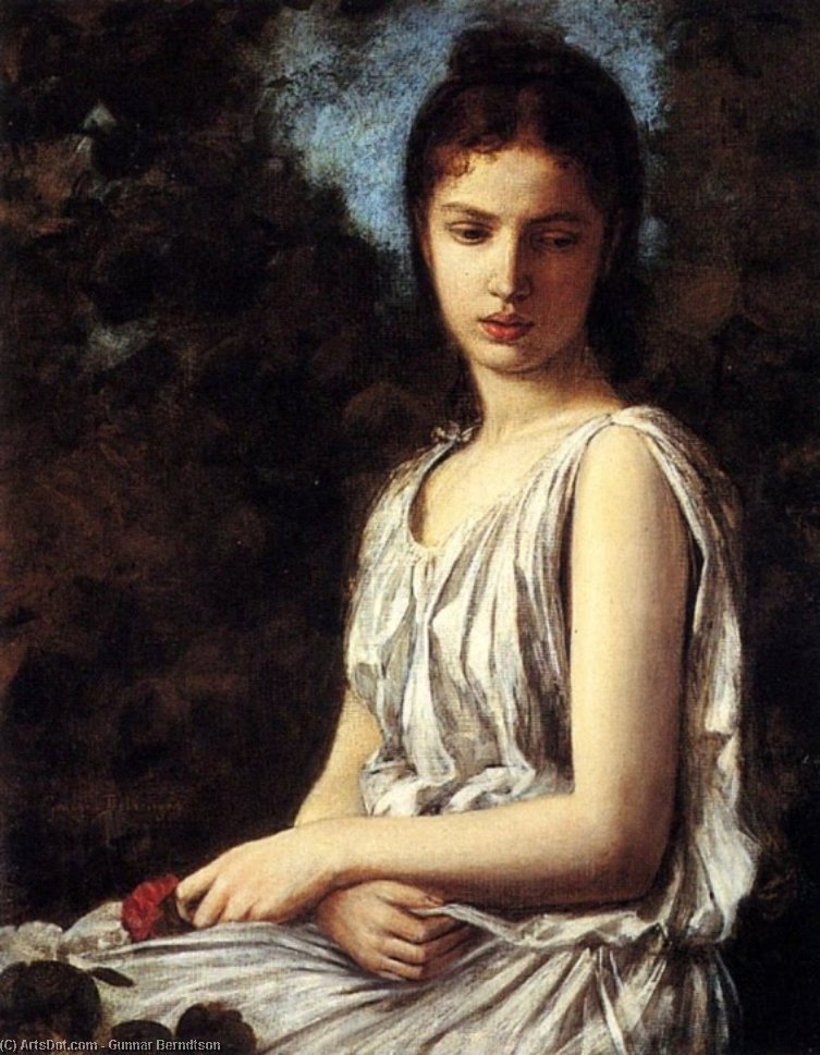 Wikioo.org - The Encyclopedia of Fine Arts - Painting, Artwork by Gunnar Berndtson - Portrait of a young lady in a white dress
