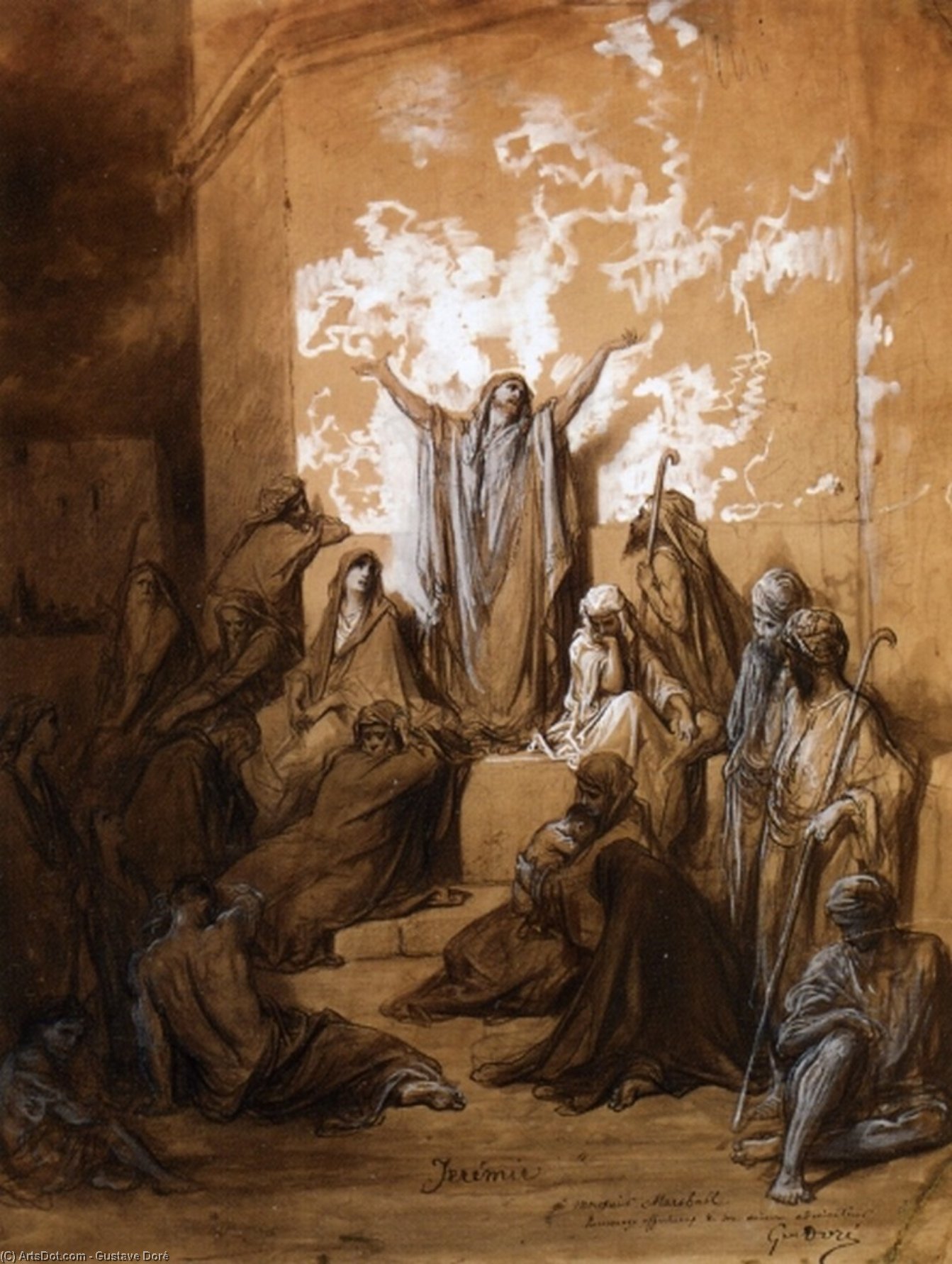 Wikoo.org - موسوعة الفنون الجميلة - اللوحة، العمل الفني Paul Gustave Doré - Jeremiah Preaching to His Followers