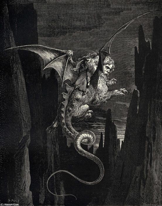 Wikioo.org - The Encyclopedia of Fine Arts - Painting, Artwork by Paul Gustave Doré - The Inferno, Canto 17, line 117. New terror I conceiv’d at the steep plunge