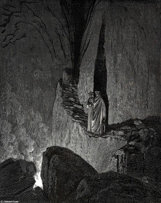 Wikioo.org - Bách khoa toàn thư về mỹ thuật - Vẽ tranh, Tác phẩm nghệ thuật Paul Gustave Doré - The Inferno, Canto 26, lines 46-49. The guide, who mark’d How I did gaze attentive, thus began. “Within these ardours are the spirits, each Swath’d in confining fire.”