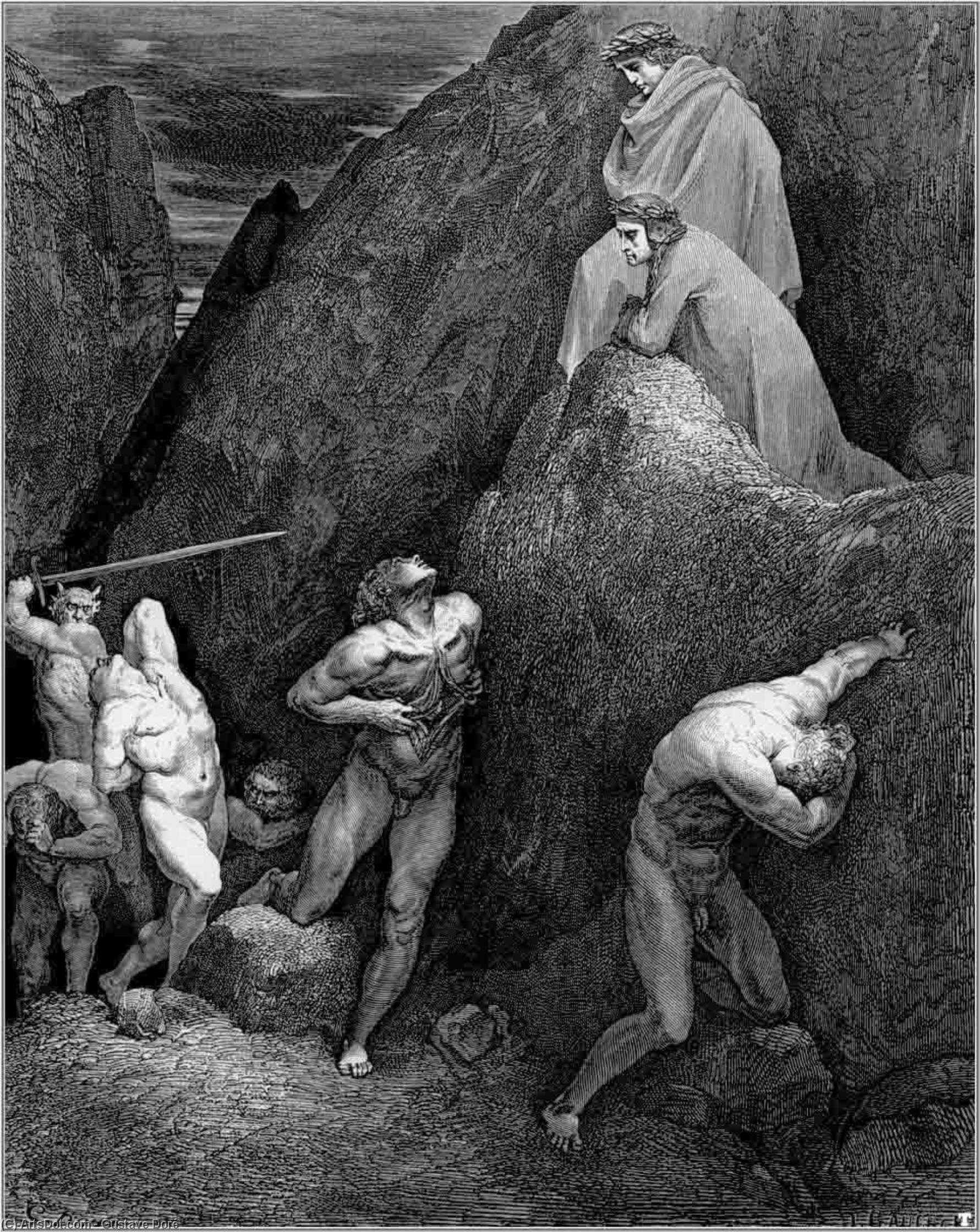 WikiOO.org - Encyclopedia of Fine Arts - Lukisan, Artwork Paul Gustave Doré - The Inferno, Canto 28, lines 30,31. Now mark how I do rip me. lo! How is Mahomet mangled.