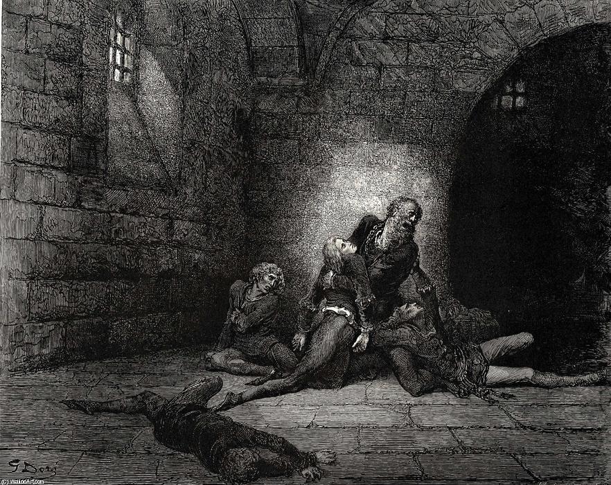 Wikioo.org - The Encyclopedia of Fine Arts - Painting, Artwork by Paul Gustave Doré - The Inferno, Canto 33, lines 67-68. ’Hast no help For me, my father!’