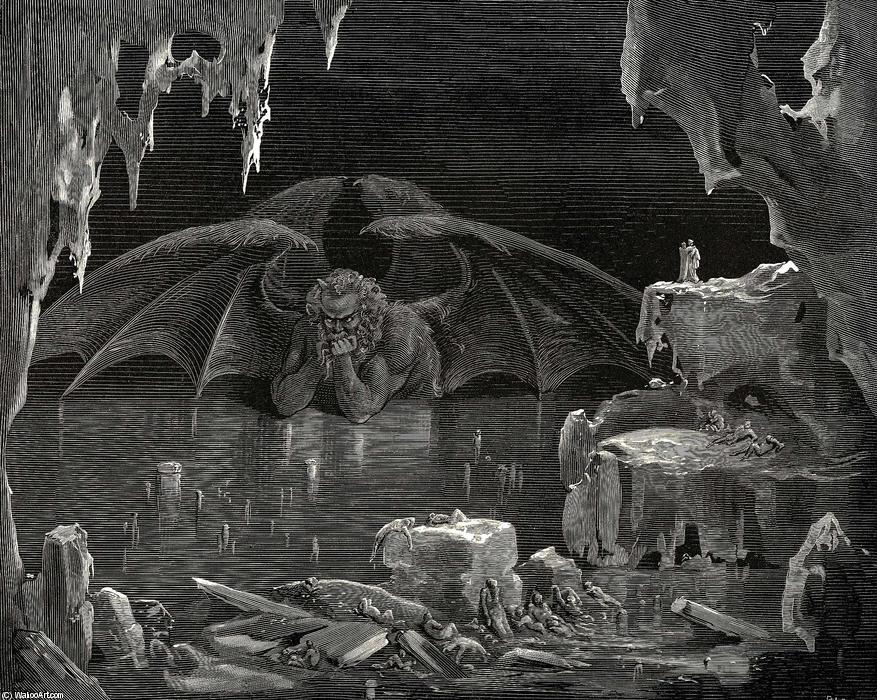 WikiOO.org - Encyclopedia of Fine Arts - Lukisan, Artwork Paul Gustave Doré - The Inferno, Canto 34, lines 20-21. “Lo!” he exclaim’d, “lo Dis! and lo the place, Where thou hast need to arm thy heart with strength.”