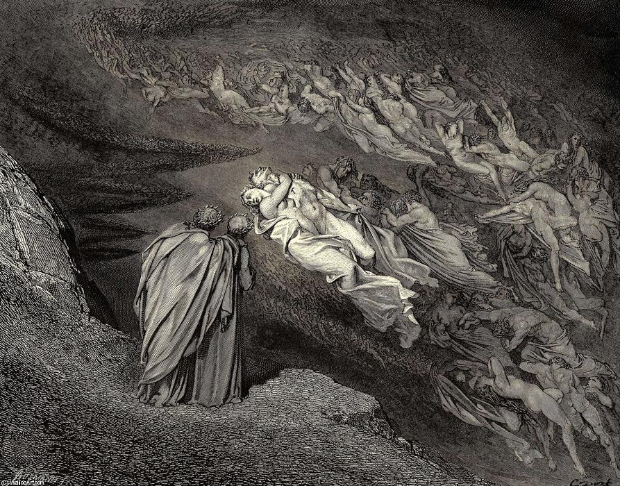 WikiOO.org - Encyclopedia of Fine Arts - Lukisan, Artwork Paul Gustave Doré - The Inferno, Canto 5, lines 105-106. 'Love brought us to one death. Caina waits The soul, who spilt our life.'